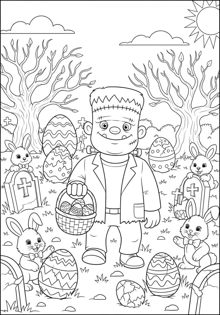 Frankenstein Easter Egg Hunt Coloring Page