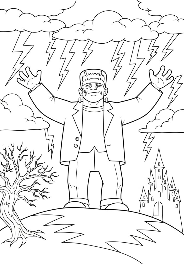 Frankenstein Lightning Storm Coloring Page