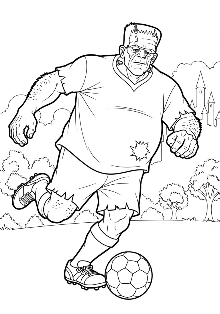 Frankenstein Playing Soccer Coloring Page