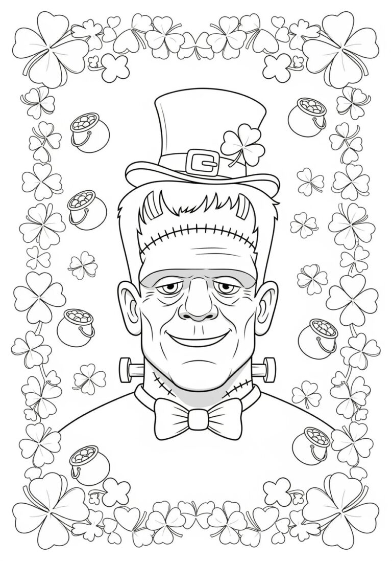 Frankenstein St. Patrick’s Day Shamrock Coloring Page