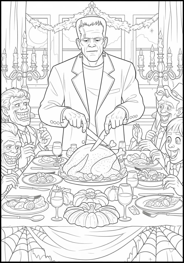 Frankenstein Thanksgiving Dinner Coloring Page