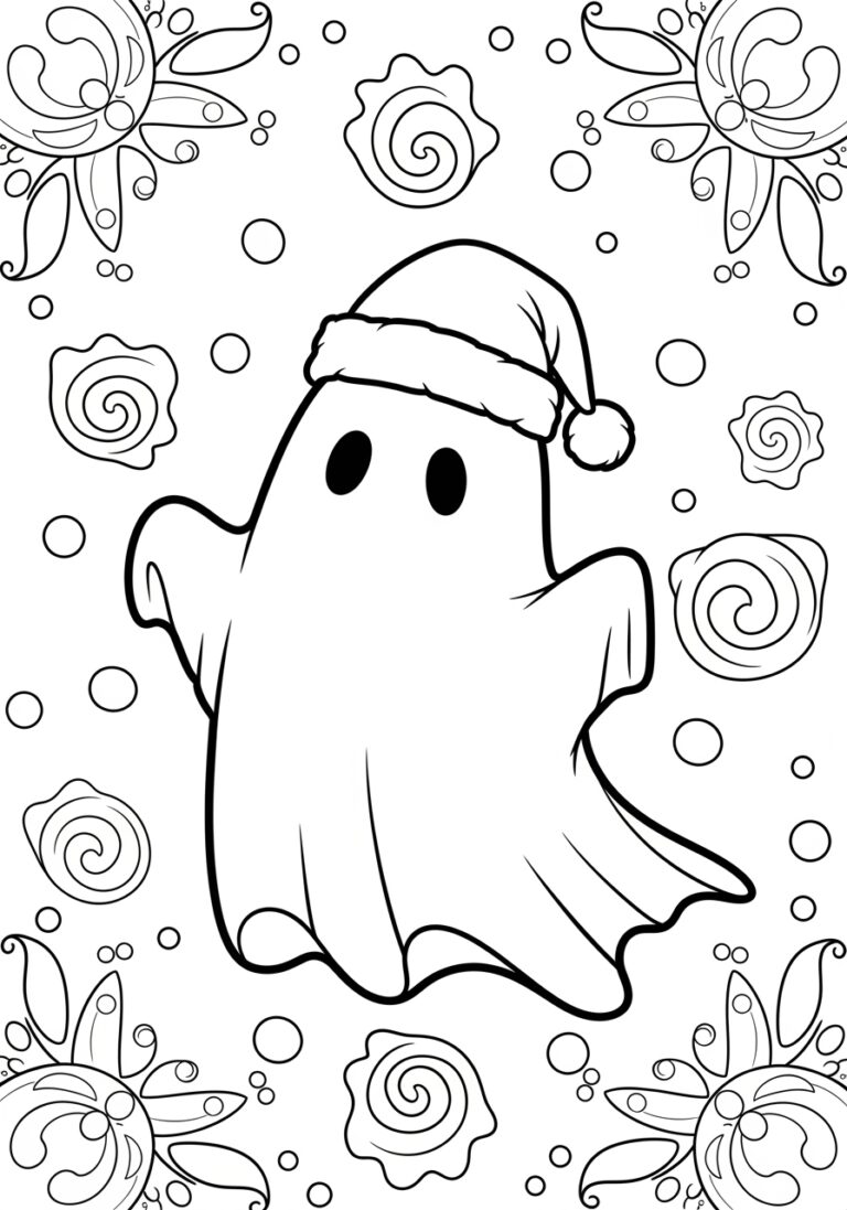 Free Ghost with Santa Hat Coloring Page