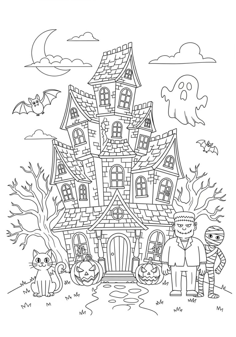 Free Printable Halloween Coloring Page: Haunted House