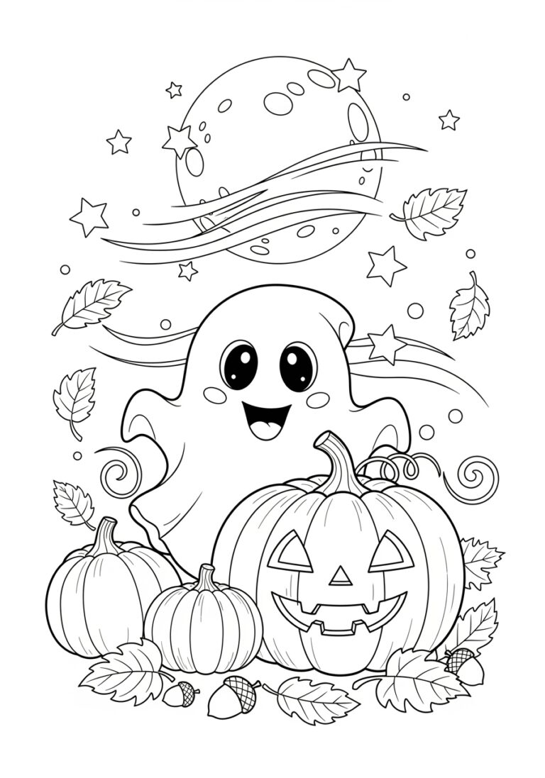 Ghost and Pumpkin Coloring Page