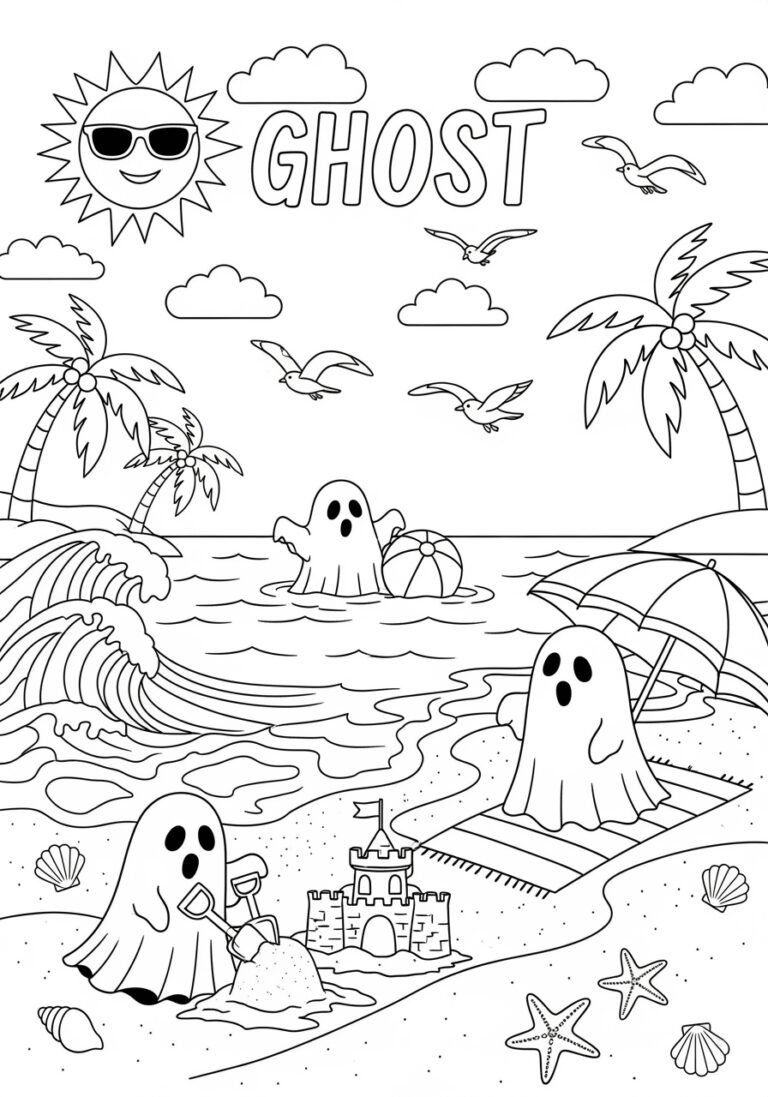 Ghost at the Beach Coloring Page