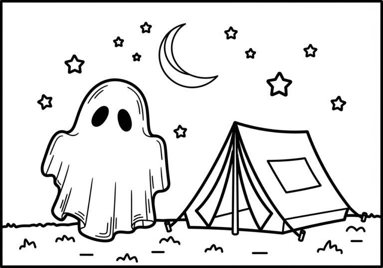 Ghost Camping Under the Stars Coloring Page