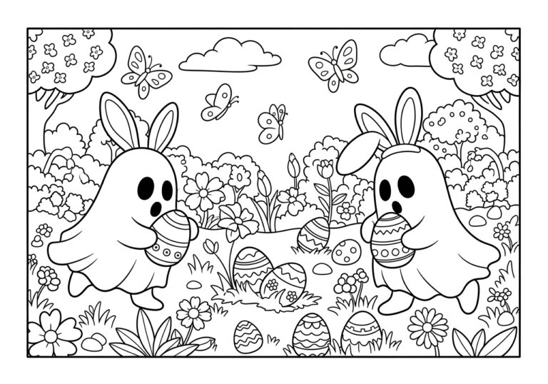 Ghost Hunting Easter Egg Coloring Page