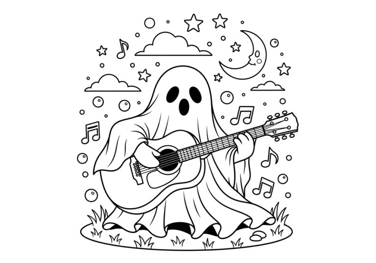 Ghost Playing Guitar Coloring Page