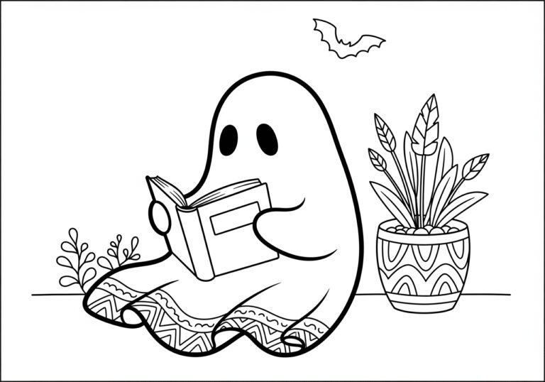 Ghost Reading a Bedtime Story Coloring Page