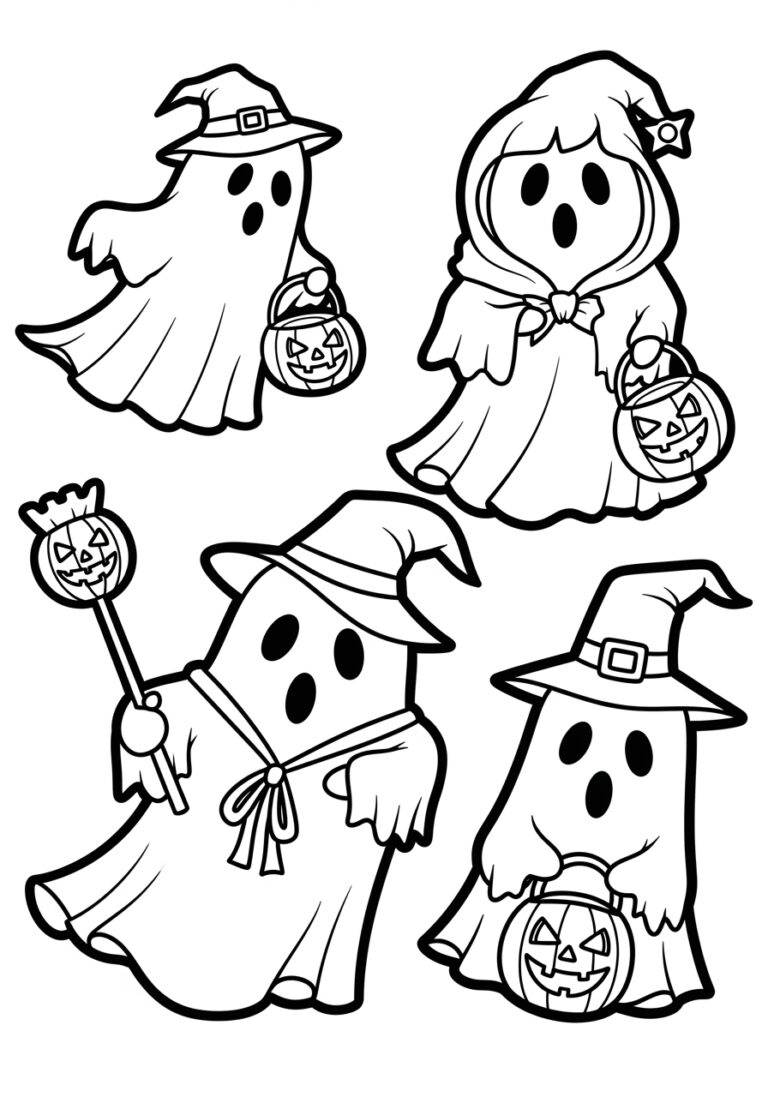 Ghost Trick or Treating Coloring Page