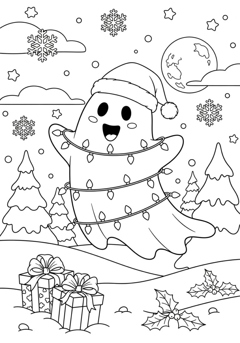Ghost with Christmas Lights Coloring Page