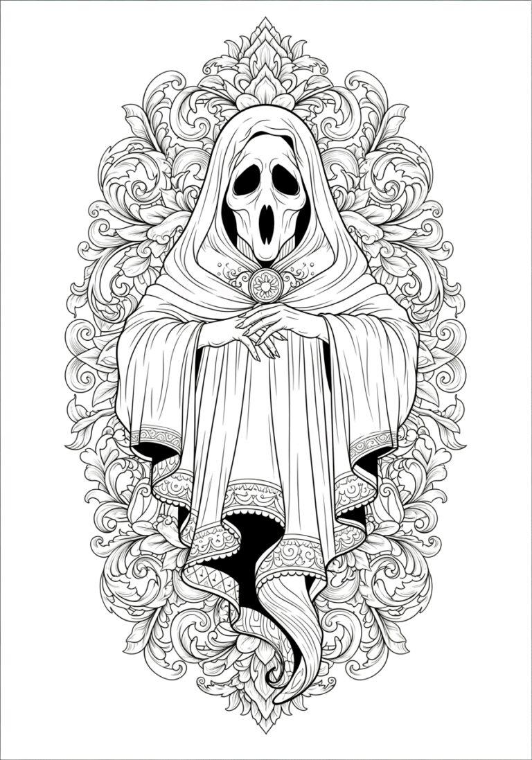 Gothic Victorian Ghost Coloring Page to Print Out and Color