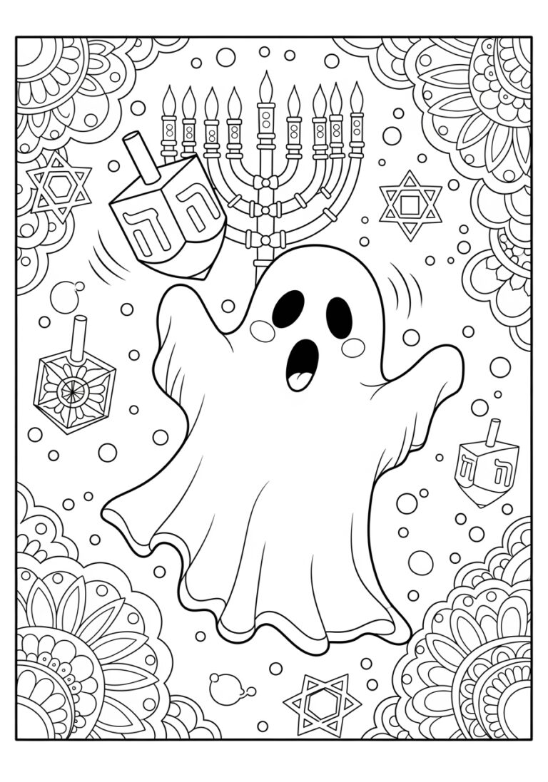 Hanukkah Dreidel Ghost Coloring Page