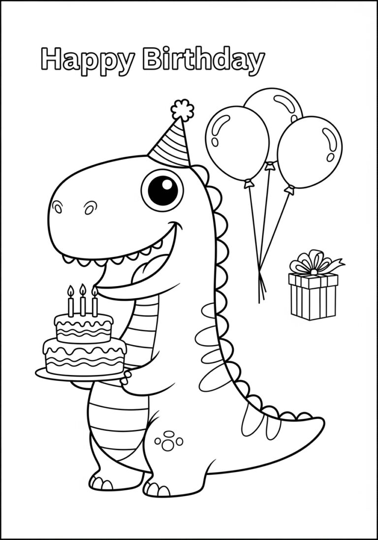 Happy Birthday Dinosaur Coloring Page