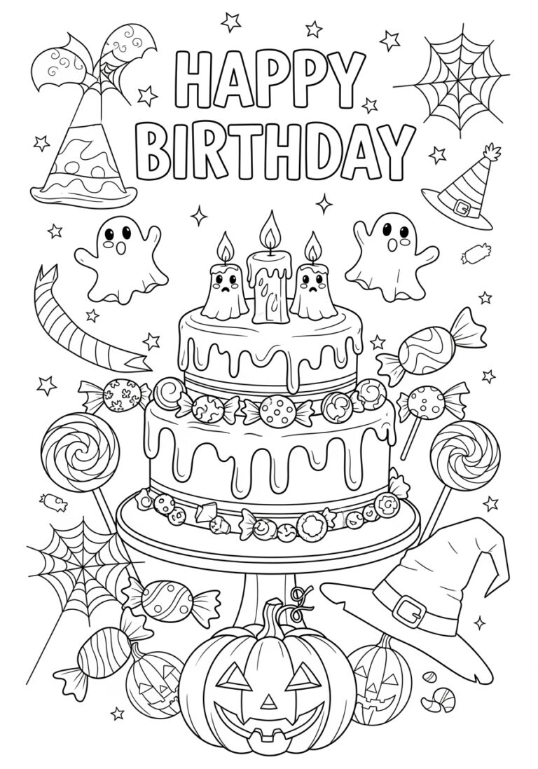 Happy Birthday Halloween Coloring Page