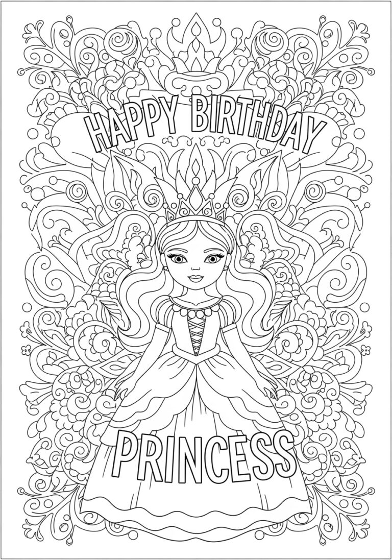 Happy Birthday Princess Coloring Page