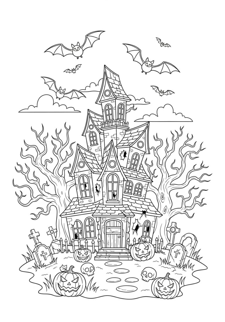 Haunted House Spooky Halloween Coloring Page