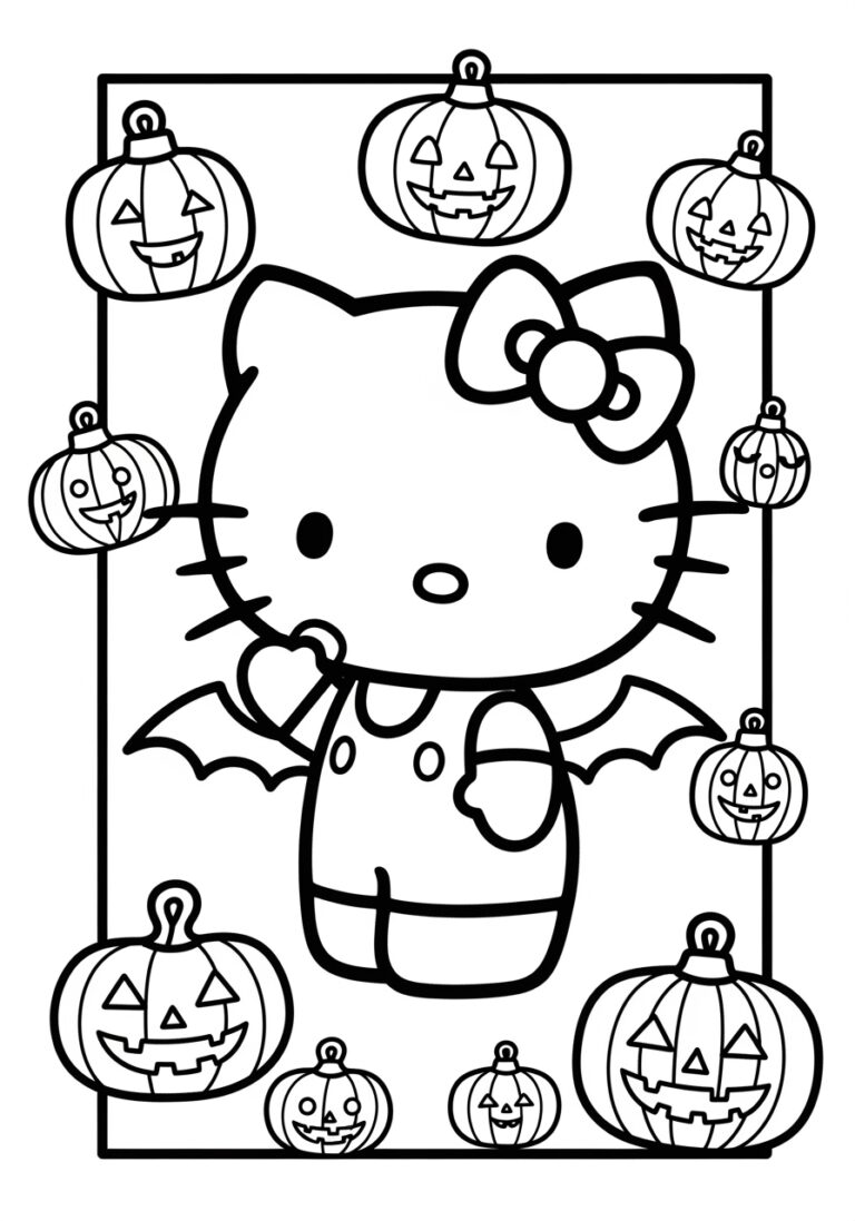 Hello Kitty Halloween Coloring Page to Print Out and Color