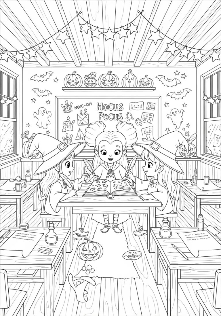 Hocus Pocus Back to School Witch Classroom Coloring Page