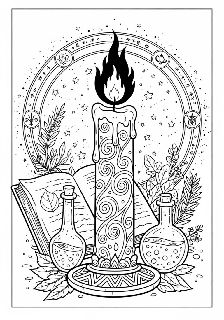 Hocus Pocus Black Flame Candle Lighting Coloring Page