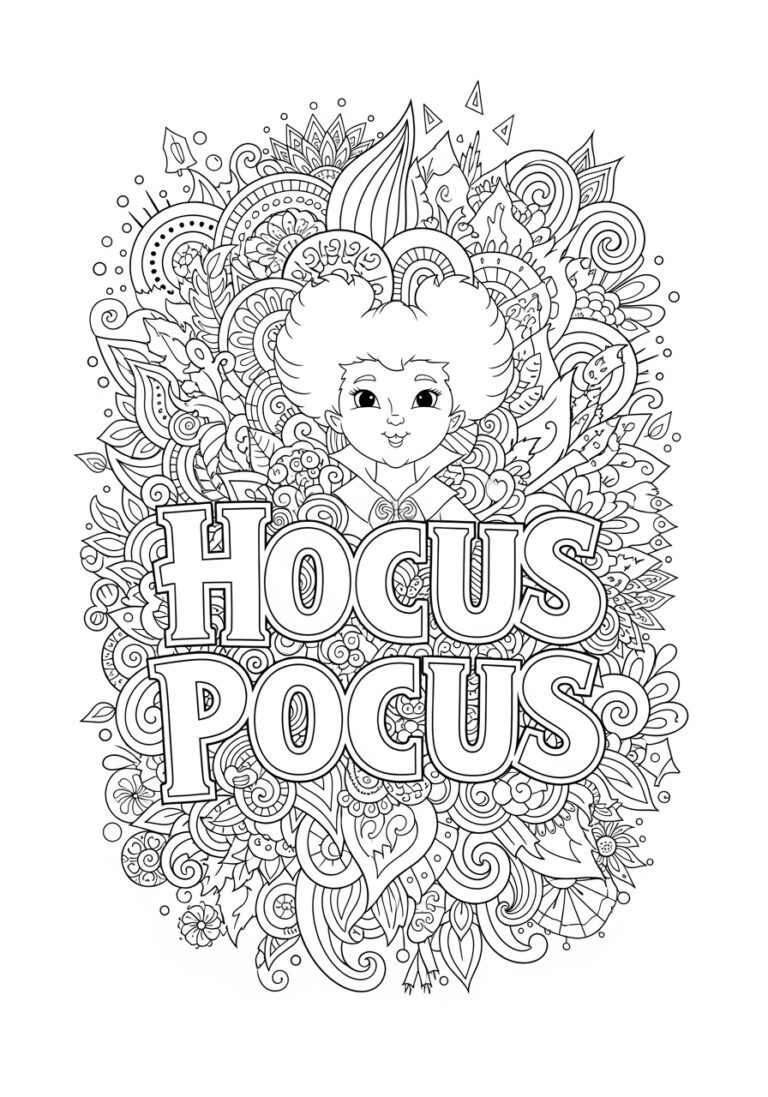 Hocus Pocus Doodle Art Collage Coloring Page
