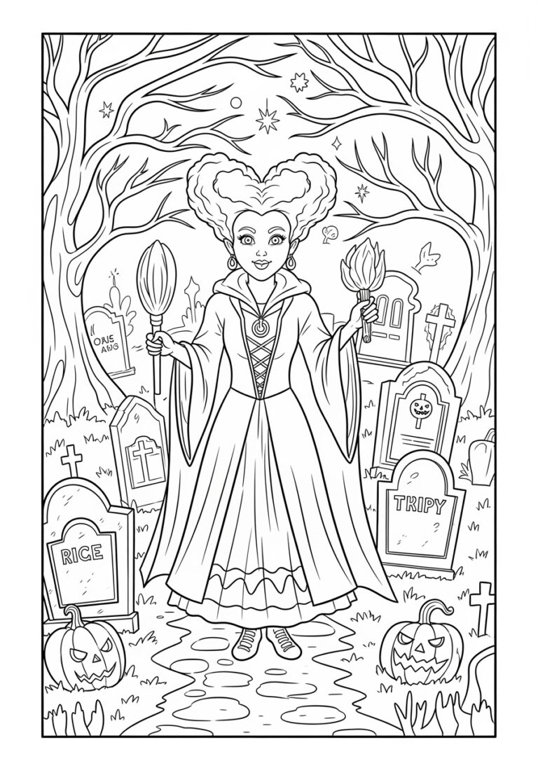 Hocus Pocus Haunted Cemetery Coloring Page