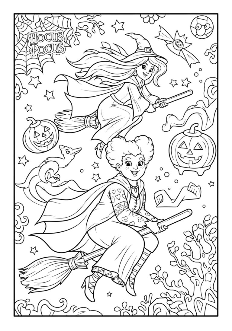 Hocus Pocus Midnight Broomstick Race Coloring Page