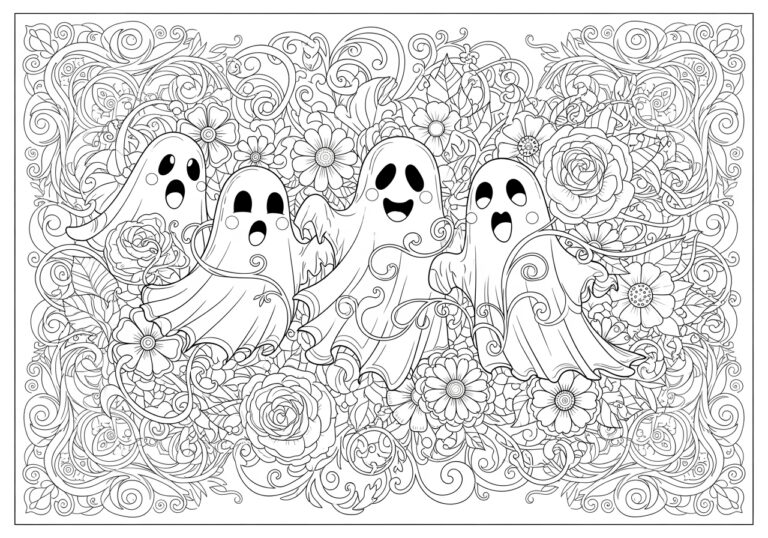Intricate Floral Ghost Coloring Page