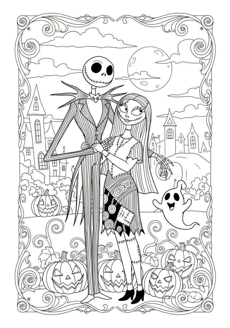 Jack and Sally Halloween Coloring Page