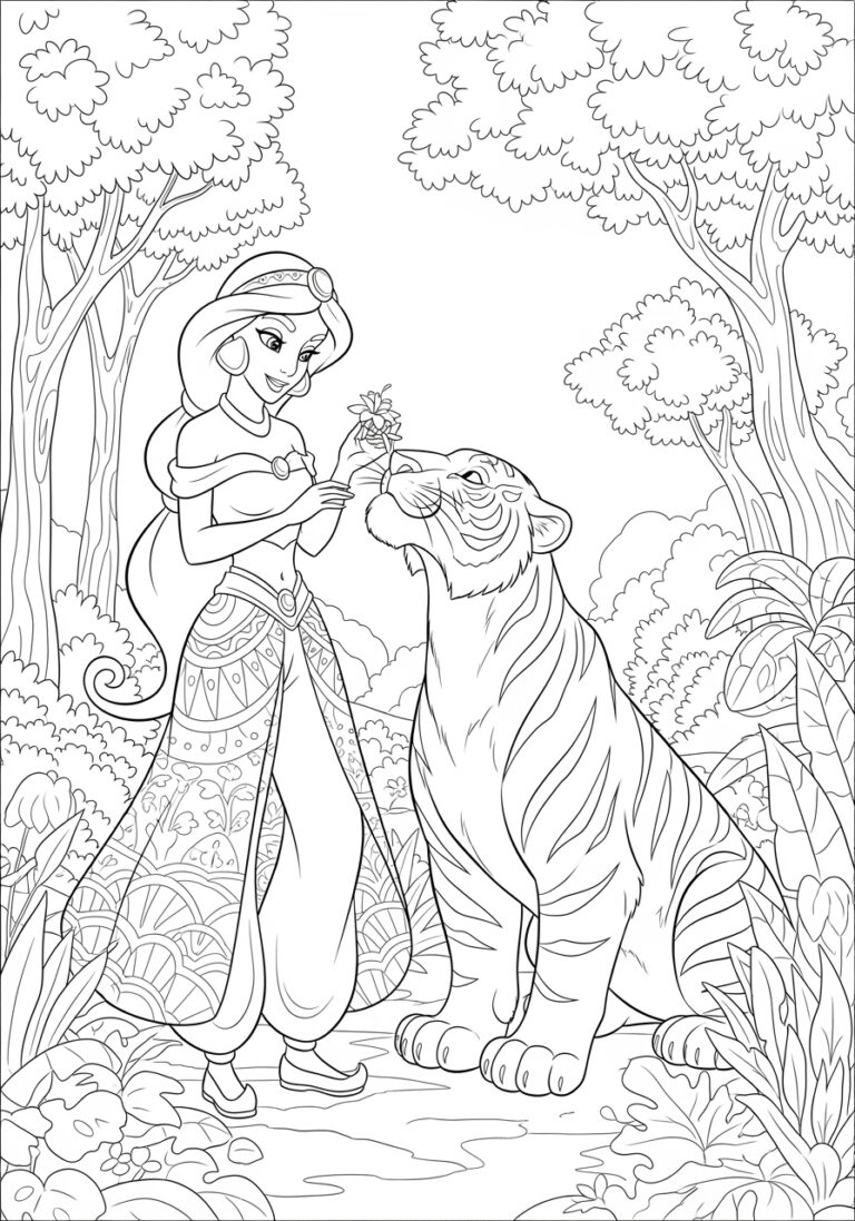 Jasmine and Rajah Coloring Page