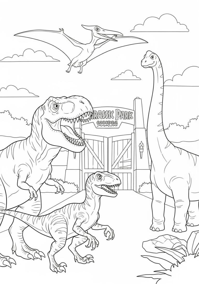 Jurassic Colouring Page to Print Out and Color
