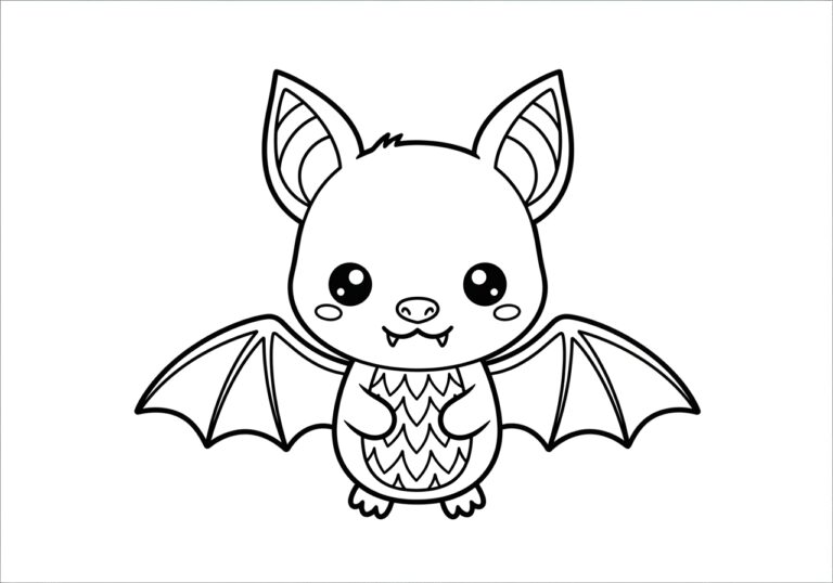 Kawaii Chibi Bat Coloring Page