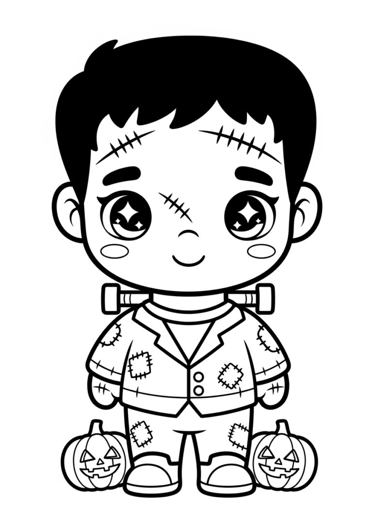Kawaii Chibi Frankenstein Coloring Page to Print Out