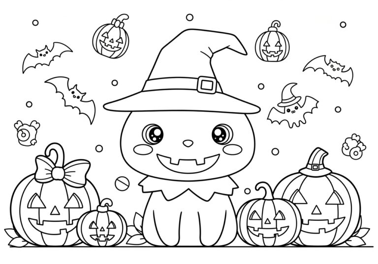 Kawaii Halloween Coloring Page to Print Out and Color