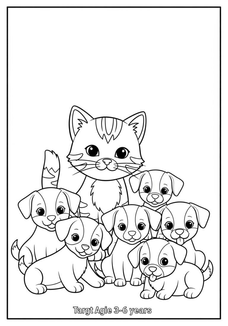 Kitty and Dog Coloring Page