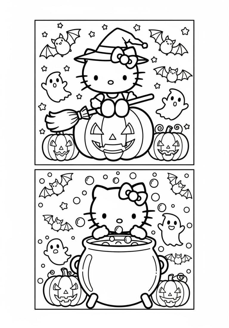 Kitty Halloween Coloring Page to Print Out and Color
