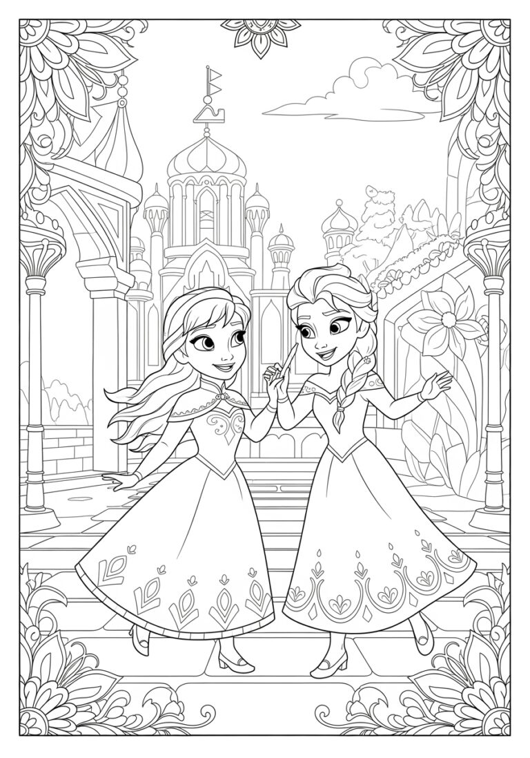 Little Elsa and Anna Coloring Page