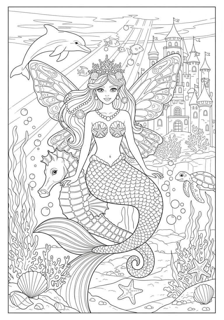 Mermaid Fairy Princess Coloring Page