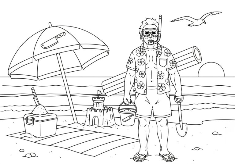 Michael Myers Beach Summer Vacation Coloring Page