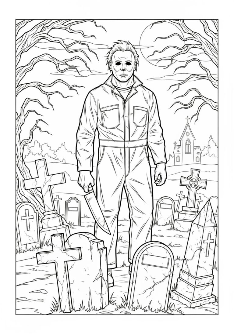 Michael Myers Graveyard Visit Coloring Page