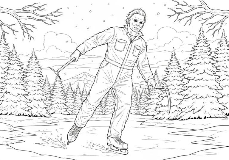 Michael Myers Ice Skating Winter Coloring Page