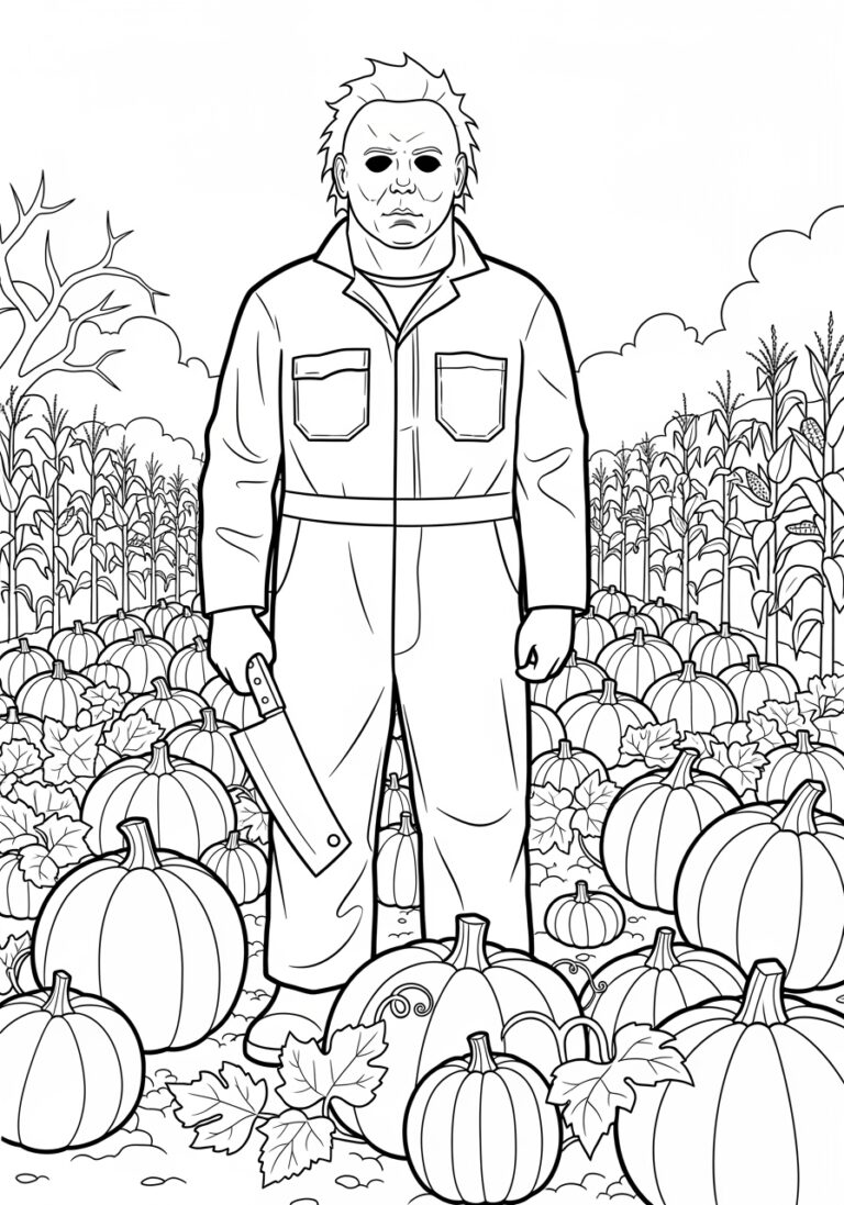 Michael Myers in Pumpkin Patch Coloring Page