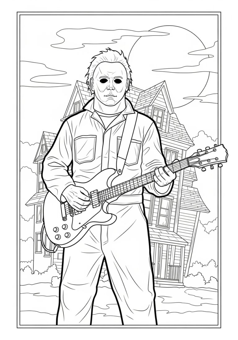 Michael Myers Playing Guitar Coloring Page