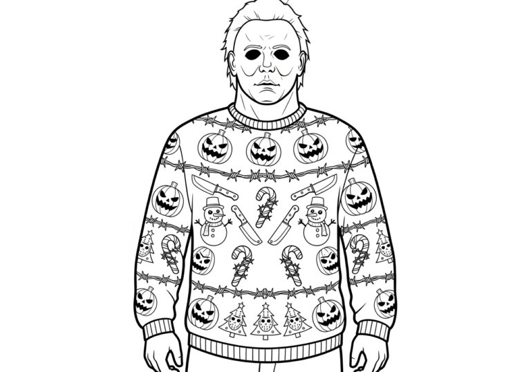 Michael Myers Ugly Christmas Sweater Coloring Page