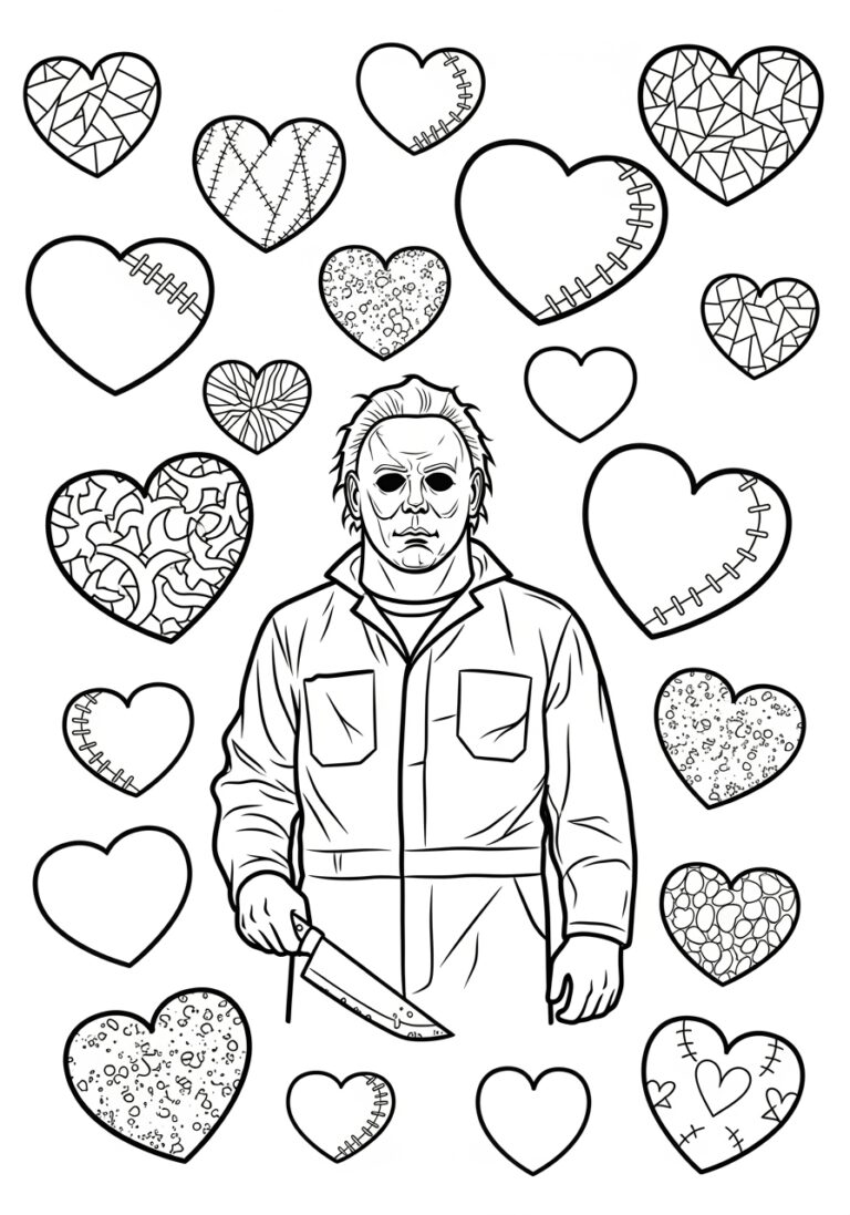 Michael Myers Valentine Heart Coloring Page