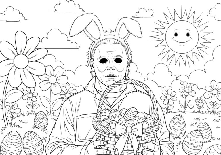 Michael Myers with Bunny Ears Easter Coloring Page