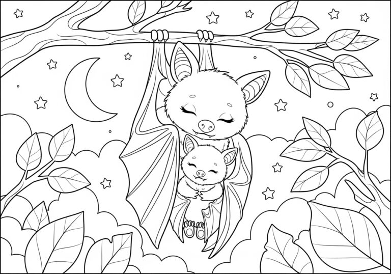Mother Bat with Pup Coloring Page