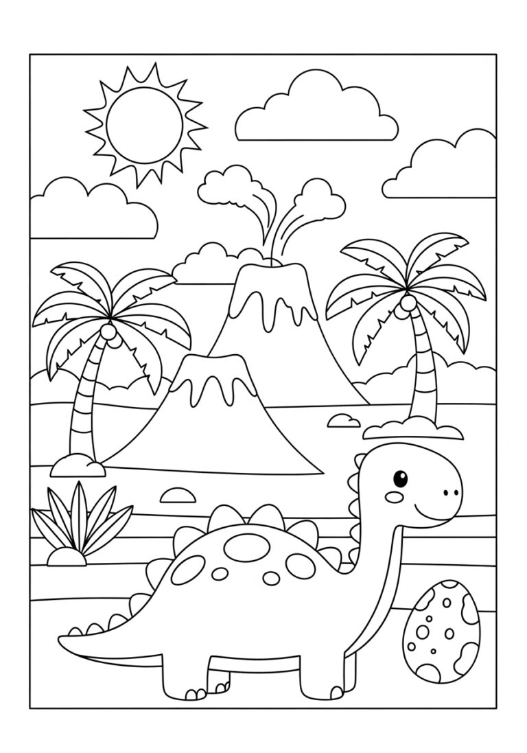 Preschool Cute Dinosaur Coloring Page