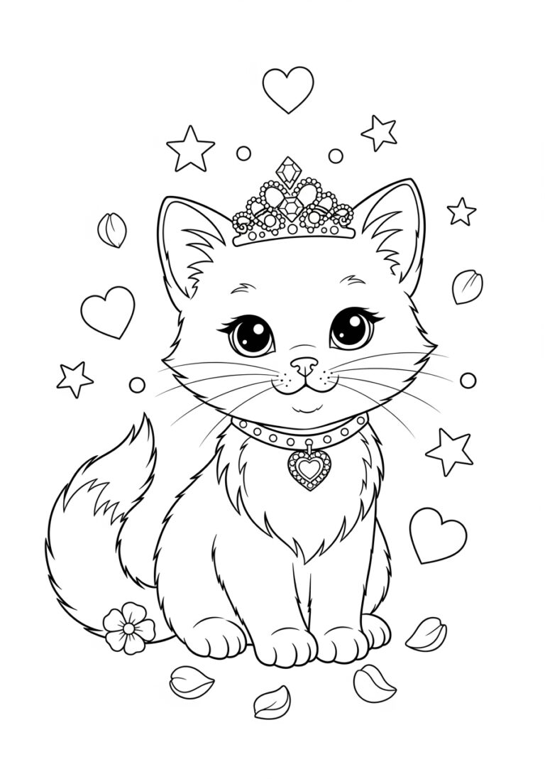 Princess Kitten Coloring Page