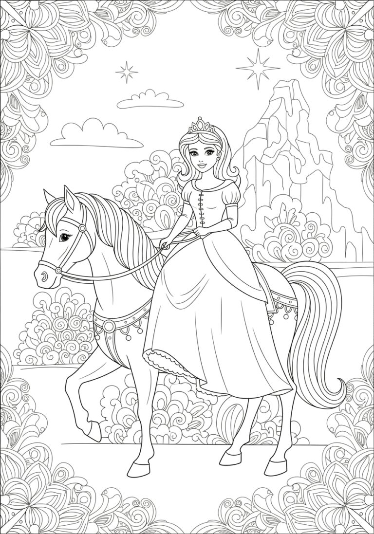 Princess on Horse Coloring Page